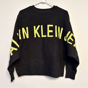 Calvin Klein Jeans Oversized Logo Sweatshirt Black Neon Yellow Batwing S